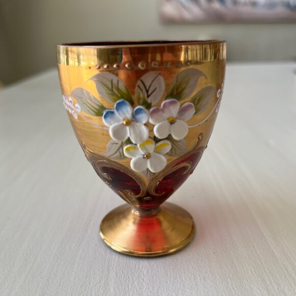 MURANO GLASS TEACUP SAUCER SET ITALY Venetian Hand Painted, Raised Floral Design - Picture 10 of 10